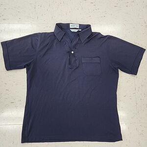 Vintage 80s Sansabelt Golf Men's Polo Shirt Size Large Navy Blue Eclectic VTG